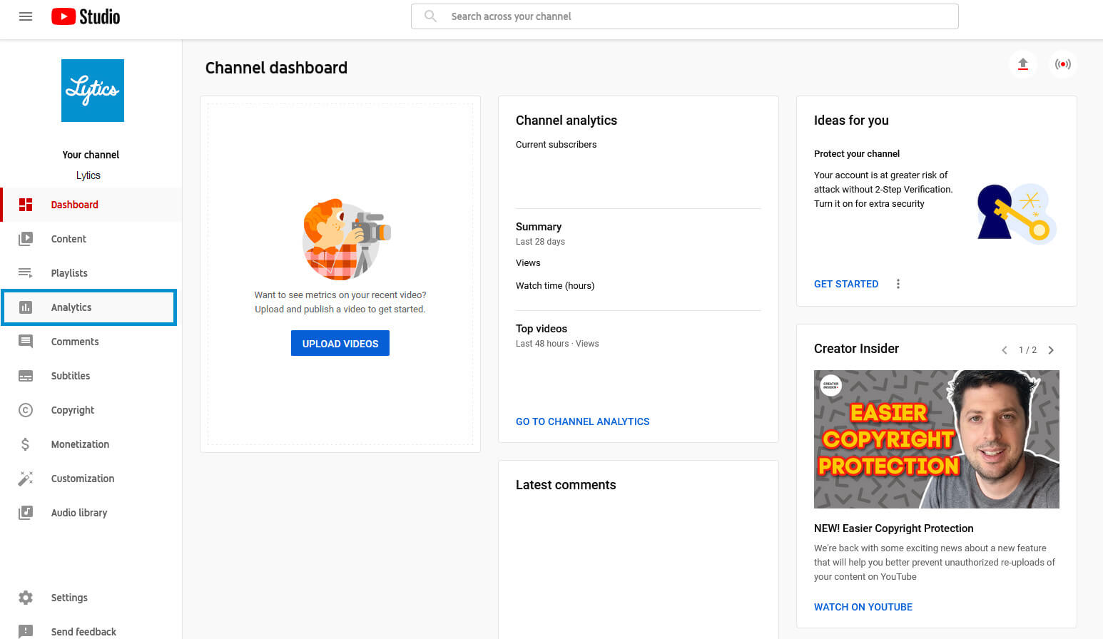 The YouTube Studio Analytics interface.