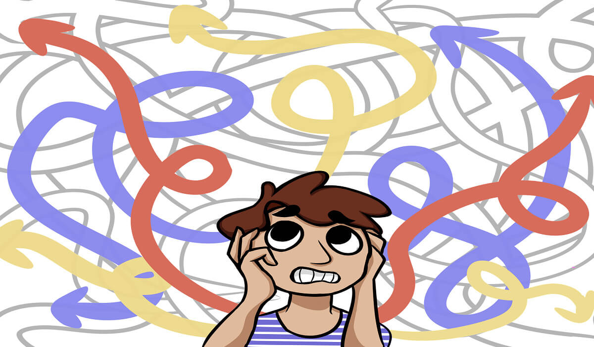 A person confused by multiple choices.