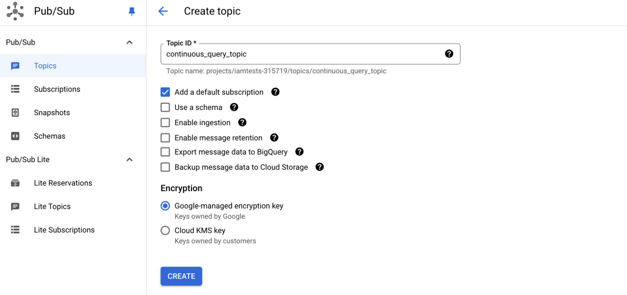 Create a topic in Pub/Sub
