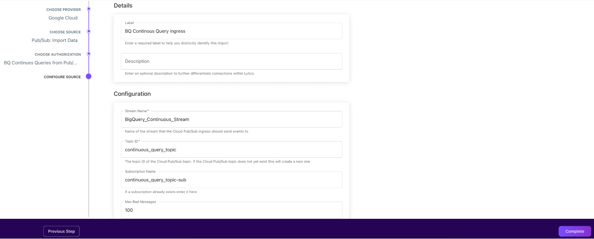 BQ continuous query ingress