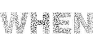 Question marks making up the word 'when'.